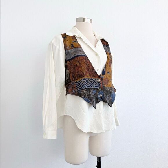 Vintage Tops - Vintage Byer California Paisley Velvet Vest Blouse Combo Pattern Patchwork M